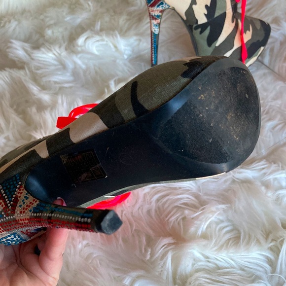 MOCHI Camo UK Rhinestone Lace Up Stiletto Platform Ankle Boots Booties 7 - Picture 10 of 16